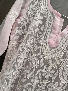Lucknowi Handwork Chickankari Baby Pink Kurta