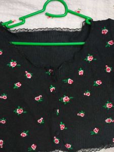 Floral Print Top with Lace Trim
