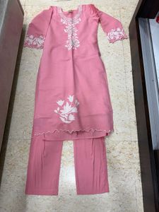 (S) Pink Embroidered Kurta Set