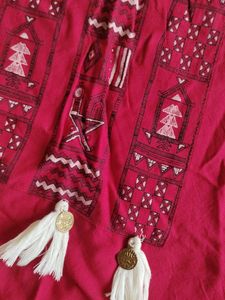 Red printed Tasselled Tunic