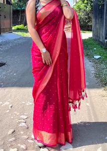Pure Chiffon Pink Saree With Blouse Piece