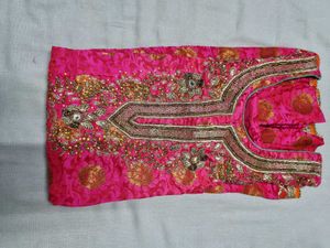 Elegant Pink Embroidered Kurti Top With dupa