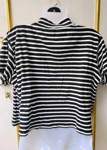 Striped Button-Up Short Sleeve Top