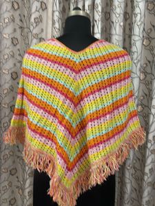 Crocheted Poncho with Fringe