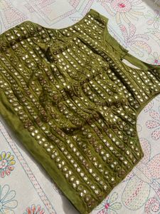 Utsa mirror worked olive green blouse