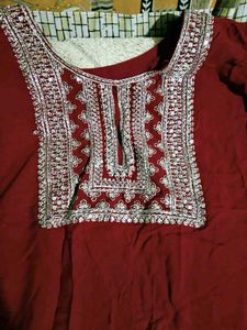Maroon Embroidered Kurta