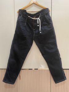 Stylish Dark Wash Drawstring Jeans 36