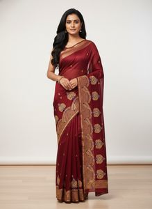 Elegant Maroon Embroidered Zaree Patta Saree