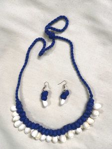 Boho Blue Shell Necklace &amp; Earring Set
