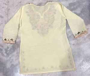 Embroidered Cream Kurti