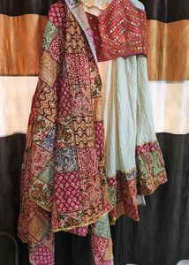 Beautiful Off-White &amp; Pink Patchwork Chaniya Choli