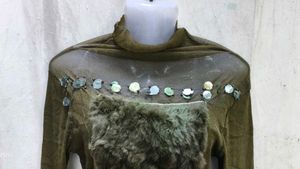 Unique Green Tunic Top with Fur Pocket