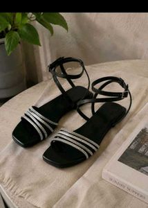 Sparkling Black Ankle Strap Sandals