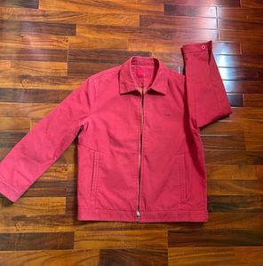 Men's Red Harrington Casual Zip up Jacket