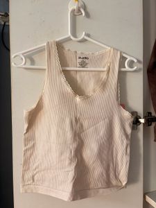 White Ribbed Lace Trim Tank Top
