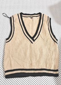 Beige Knit V-Neck Vest