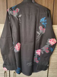 Men's Black Floral Print Shirt M