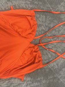 Chic Orange Ruched Mini Dress