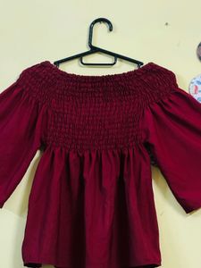 Maroon Off-Shoulder Smocked Top