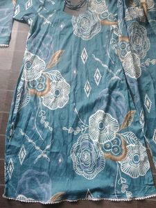 Teal Floral Printed Kurta with Palazzo