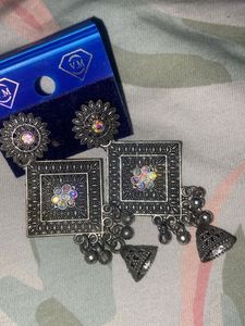Antique Silver Jhumka Earrings