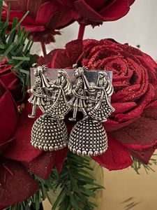 2 Combo Exquisite Oxidized Silver Jhumkas with Dan