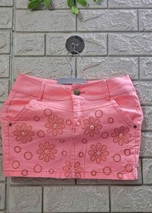 Peach Floral Denim Mini Skirt