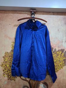 Royal Blue Satin Button-Down Shirt