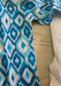 Blue Ikat Print Kurta with Wooden Buttons