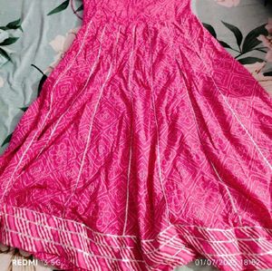 Pink Bandhani Print Anarkali Dress