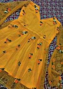 Elegant Yellow Floral Embroidered Ethnic Gown