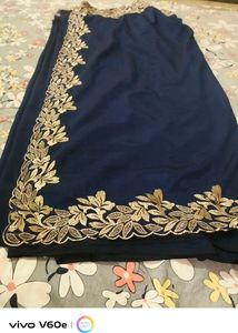 Elegant Navy Saree with Gold Embroidery