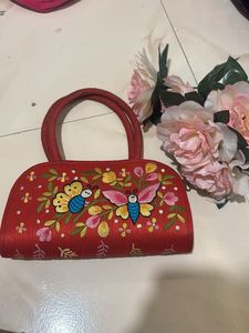 Red Embroidered Butterfly Clutch