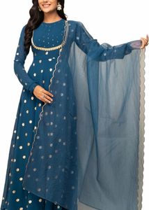 Elegant Teal Polka Dot Anarkali Suit