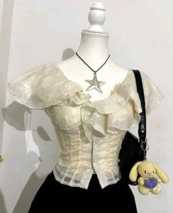 Sheer butter 🧈 yellow Ruffle Corset Top
