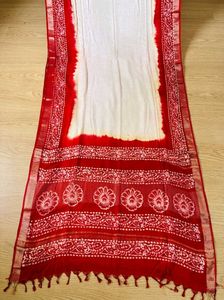 Red & White Hand Block Print Saree