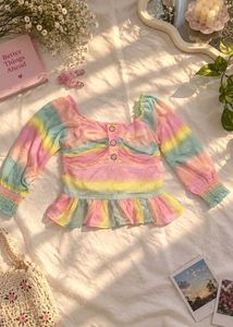 Pastel Rainbow Tie-Dye Ruffle Top