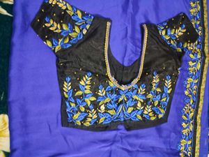 Royal Blue Saree with Embellished Blouse