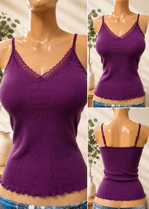 Purple Lace Trim Ribbed Tank Top