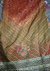 Beautiful Bandhani Saree with Embellishments