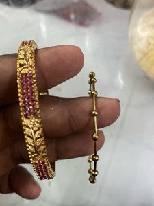Elegant Gold Bangles with Red Stones