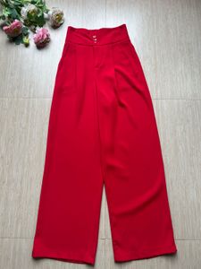 Red High-Waisted Wide-Leg Pants