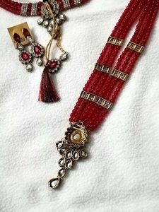 Elegant Red Beaded Necklace Set