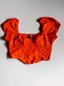 Orange Puff Sleeve Crop Top