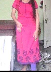 Pink Kurta with Black Print