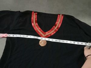 Elegant Black Abaya with Red &amp; Gold Trim