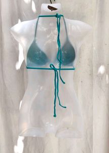 I. Teal Textured Triangle Bikini Top