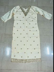 Elegant Cream Silk Kurta Set with Gold Embroidery