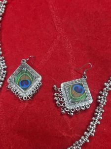 Oxidised Silver Peacock Feather Jewellery Set