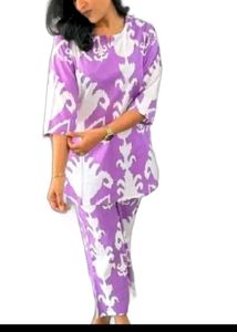 Elegant Purple & White Printed Kurta Set